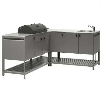 BÅTSKÄR bucatarie ext+gratar carb+masca chv, gri inchis, 180x180 cm