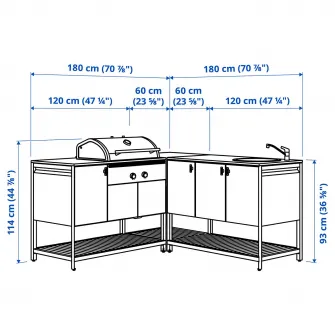 BÅTSKÄR bucatarie ext+gratar carb+masca chv, gri inchis, 180x180 cm