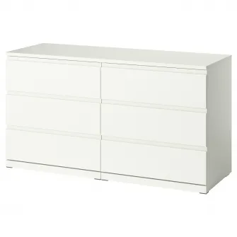 STORKLINTA Comoda 6 sertare, alb, 140x50x75 cm