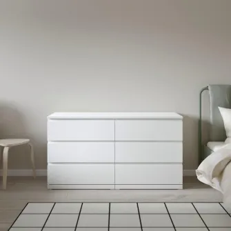 STORKLINTA Comoda 6 sertare, alb, 140x50x75 cm