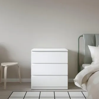 STORKLINTA comoda 3 sertare, alb, 70x50x75 cm