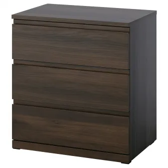 STORKLINTA comoda 3 sertare, maro-i/aspect stejar, 70x50x75 cm