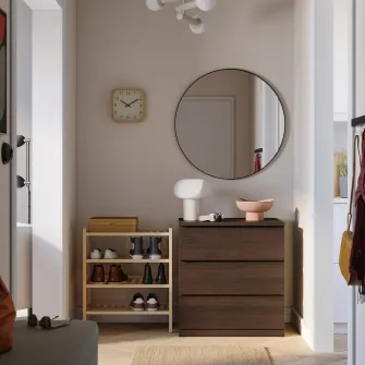 STORKLINTA comoda 3 sertare, maro-i/aspect stejar, 70x50x75 cm
