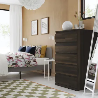 STORKLINTA comoda 6 sertare, maro-i/aspect stejar, 70x50x120 cm