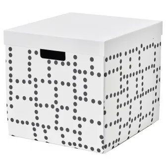 IKEA FJADERHARV Cutie cu capac, alb/buline, 32x35x31 cm