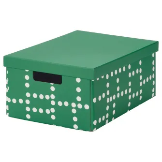 IKEA FJADERHARV Cutie cu capac, verde/buline, 25x35x16 cm