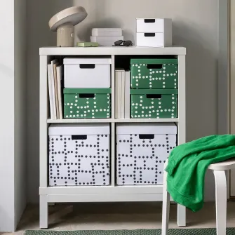 IKEA FJADERHARV Cutie cu capac, verde/buline, 25x35x16 cm