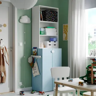 IKEA LASTARE Combinatie etajera, alb/albastru, 60x42x201 cm