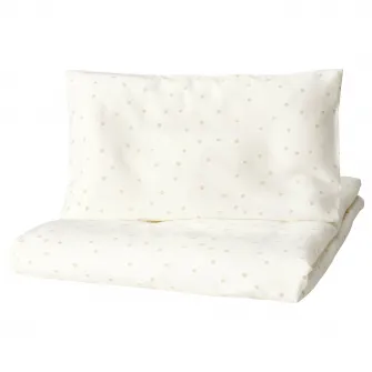 IKEA LEN Husa pilota+1 fata perna patut, alb bej/buline, 110x125/35x55 cm
