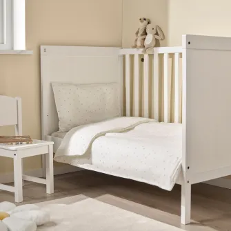 IKEA LEN Husa pilota+1 fata perna patut, alb bej/buline, 110x125/35x55 cm