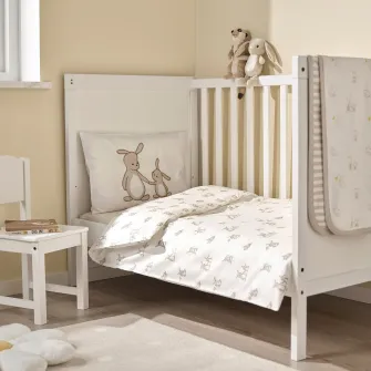 IKEA LEN Husa pilota+1 fata perna patut, alb bej/iepurasi, 110x125/35x55 cm