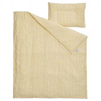 IKEA LEN Husa pilota+1 fata perna patut, alb galben/dungat gofrat, 110x125/35x55 cm