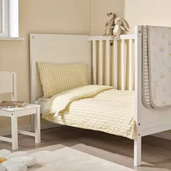 IKEA LEN Husa pilota+1 fata perna patut, alb galben/dungat gofrat, 110x125/35x55 cm