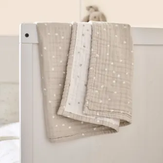 IKEA LEN Patura, alb bej/buline muselina, 80x100 cm
