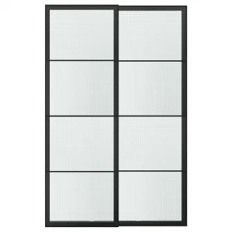 IKEA LUNDBRASMA Set usi glisante, negru/sticla decorativa, 150x236 cm