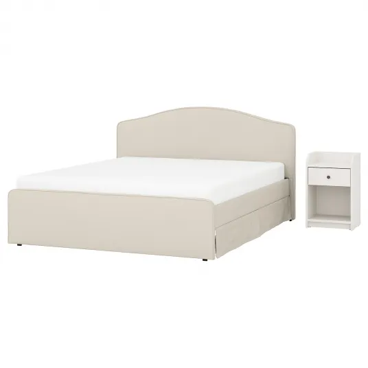 IKEA RAMNEFJALL / HAUGA Mobilier dormitor, set 2 piese, Idekulla bej/alb, 160x200 cm