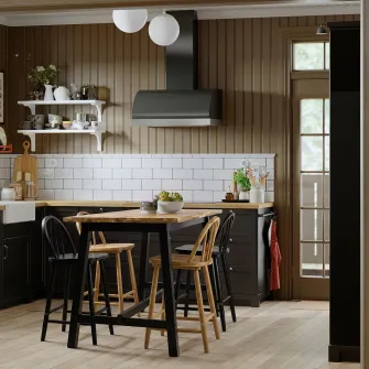 IKEA SKOGSTA Masa, inaltimea blatului acacia/negru, 150x74 cm