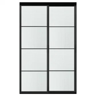 IKEA SKYTTA / LUNDBRASMA Combinatie cu usa glisanta, negru/sticla decorativa, 152x240 cm