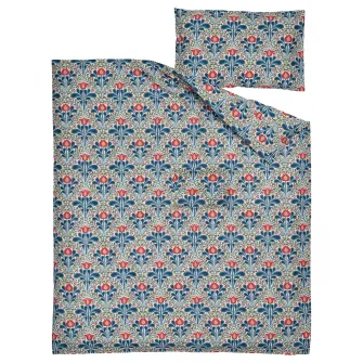 IKEA SATERVIDE Husa pilota+1 fata perna patut, alb albastru/model floral, 110x125/35x55 cm