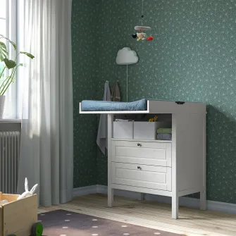 IKEA VADRA Saltea pentru bebelusi, cu husa, bej/albastru, 75x74 cm