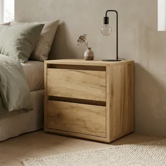Тумба прикроватная 4home Ideea, 40x40x35 см, 2 ящика, Дуб Крафт Серый/Сатин
