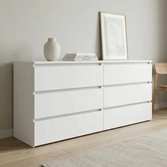 Comoda 4home Ideea K, 76x180x42 cm, 6 sertare, Nimfea Alba/Nimfea Alba