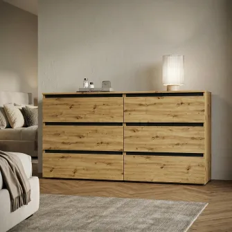 Comoda 4home Ideea K, 76x160x42 cm, 6 sertare, Stejar Artizanal/Gri Grafit