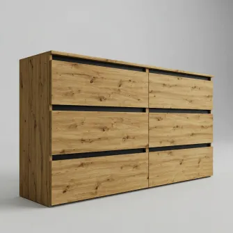 Comoda 4home Ideea K, 76x160x42 cm, 6 sertare, Stejar Artizanal/Gri Grafit