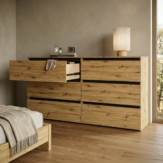 Comoda 4home Ideea K, 76x160x42 cm, 6 sertare, Stejar Artizanal/Gri Grafit