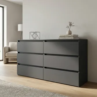 Comoda 4home Ideea K, 76x160x42 cm, 6 sertare, Gri Grafit/Gri Grafit