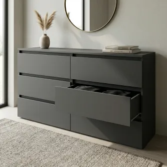 Comoda 4home Ideea K, 76x160x42 cm, 6 sertare, Gri Grafit/Gri Grafit