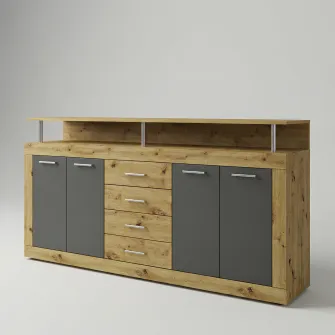 Comoda 4home Praga, 195x97x37 cm, Stejar Artizanal/Antracit
