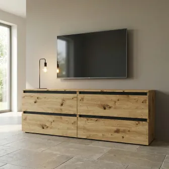Comoda TV 4home Ideea, 52x160 cm, 2x2 sertare, Stejar Artizanal/Gri Grafit