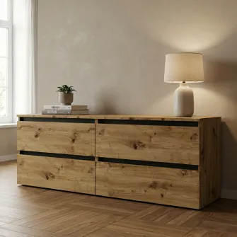 Comoda TV 4home Ideea, 52x160 cm, 2x2 sertare, Stejar Artizanal/Gri Grafit