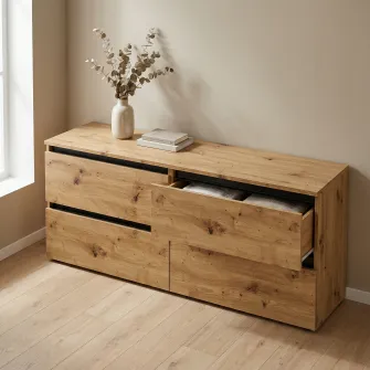 Comoda TV 4home Ideea, 52x160 cm, 2x2 sertare, Stejar Artizanal/Gri Grafit