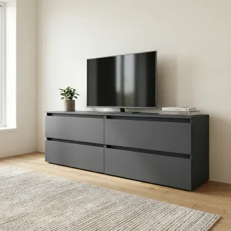 Comoda TV 4home Ideea, 52x160 cm, 2x2 sertare, Gri Grafit/Gri Grafit
