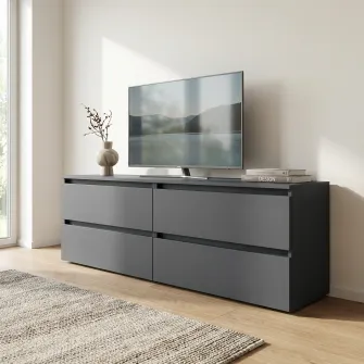 Comoda TV 4home Ideea, 52x160 cm, 2x2 sertare, Gri Grafit/Gri Grafit