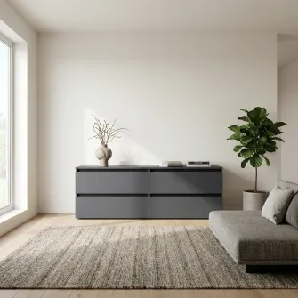 Comoda TV 4home Ideea, 52x160 cm, 2x2 sertare, Gri Grafit/Gri Grafit