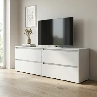 Comoda TV 4home Ideea, 52x160 cm, 2x2 sertare, Nimfea Alba/Nimfea Alba