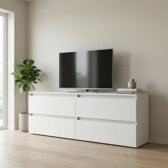 Comoda TV 4home Ideea, 52x160 cm, 2x2 sertare, Nimfea Alba/Nimfea Alba