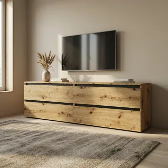 Comoda TV 4home Ideea, 52x180 cm, 2x2 sertare, Stejar Artizanal/Gri Grafit