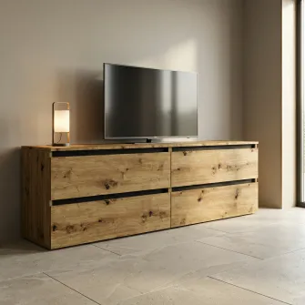 Comoda TV 4home Ideea, 52x180 cm, 2x2 sertare, Stejar Artizanal/Gri Grafit