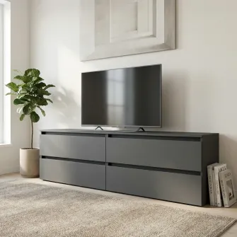 Comoda TV 4home Ideea, 52x180 cm, 2x2 sertare, Gri Grafit/Gri Grafit