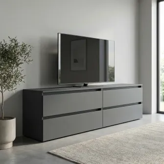 Comoda TV 4home Ideea, 52x180 cm, 2x2 sertare, Gri Grafit/Gri Grafit