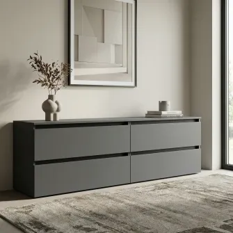 Comoda TV 4home Ideea, 52x180 cm, 2x2 sertare, Gri Grafit/Gri Grafit