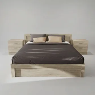 Dormitor Hoff City 7002, Pat 160x200 cm, 2 Noptiere 50×35×51 cm, Sonoma inchis