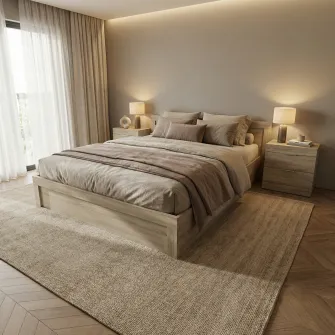Dormitor Hoff City 7002, Pat 160x200 cm, 2 Noptiere 50×35×51 cm, Sonoma inchis