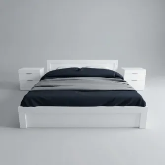 Dormitor Hoff City 7046, Pat 160x200 cm, 2 Noptiere 50×35×51 cm, MDF, Alb lucios