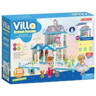 Casuta pentru papusi ''Vila Visurilor'' + accesorii, cu iluminare de noapte, 120 elem.