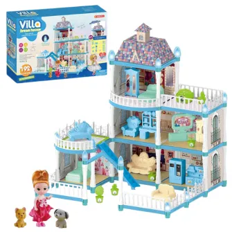 Casuta pentru papusi ''Vila Visurilor'' + accesorii, cu iluminare de noapte, 192 el.